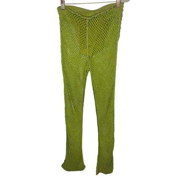 Revolve Sample Embellished Crochet Knit Beaded Pants Bootcut Leg Green Small - Picture 5 of 7